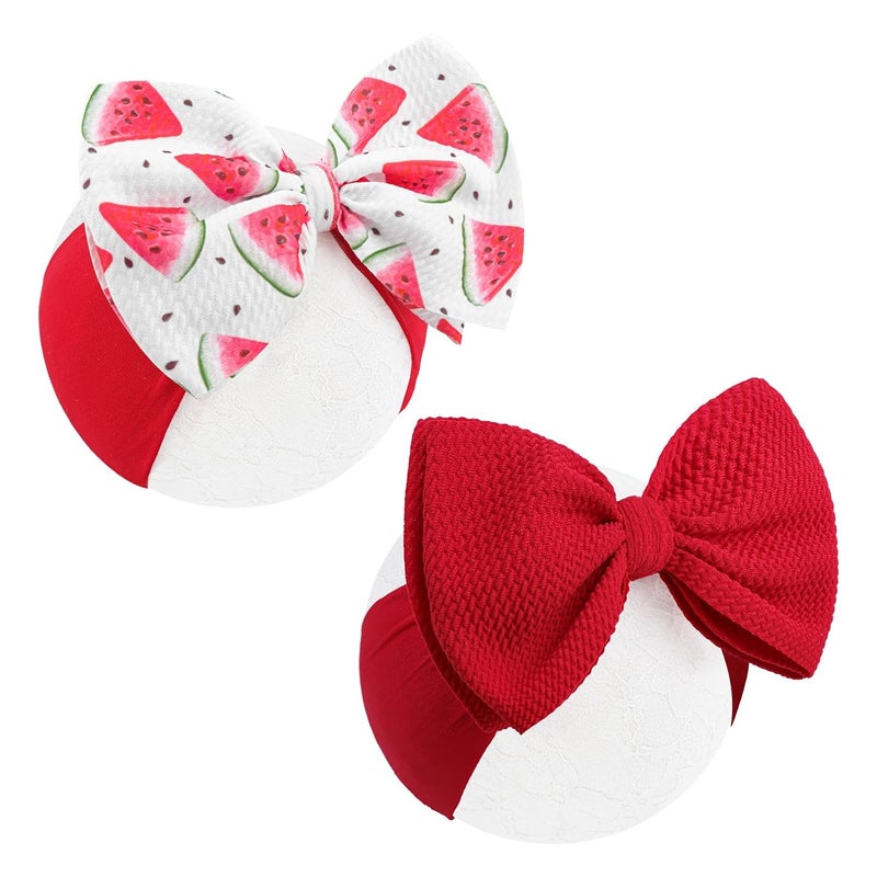 ONENINEDREAM 2 Pcs Baby Girl Headbands Summer Outfits 6’’ Fruit Hair Bows Watermelon Hair Accessories for Newborn Infant Toddler Girls Clothes - Image 1